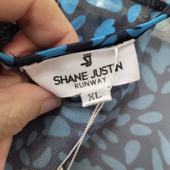 Shane Justin Runway Bodysuit Pant Set Womens XL Sheer Blue‎ Black Animal Print - Picture 5 of 16